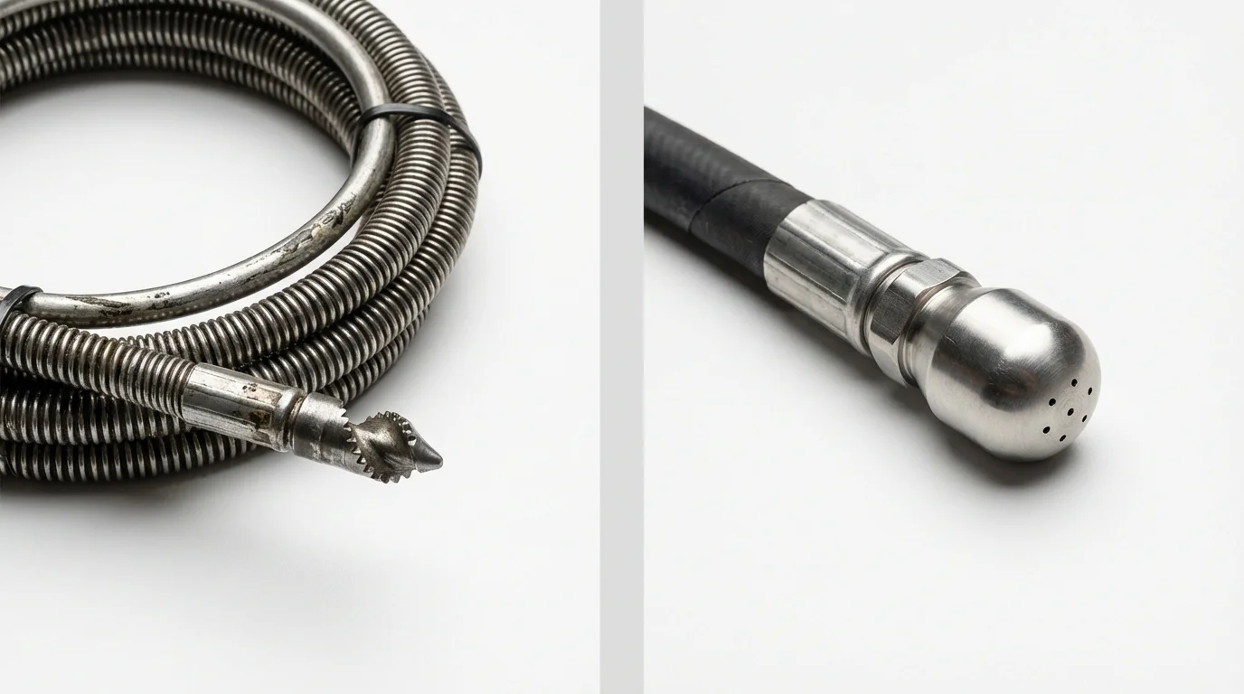 Drain snake cable and hydro jetting nozzle used for drain cleaning in Park Forest, IL
